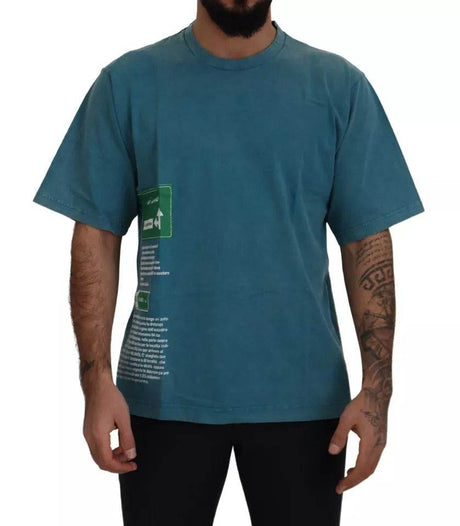 Dolce & Gabbana Blue Logo Print Crewneck Tee Cotton T-shirt - Hilstor