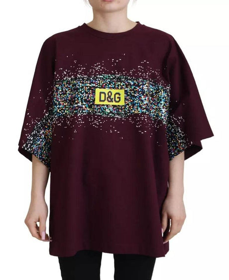 Dolce & Gabbana Bordeaux D&G Print Round Neck Cotton T-shirt - Hilstor