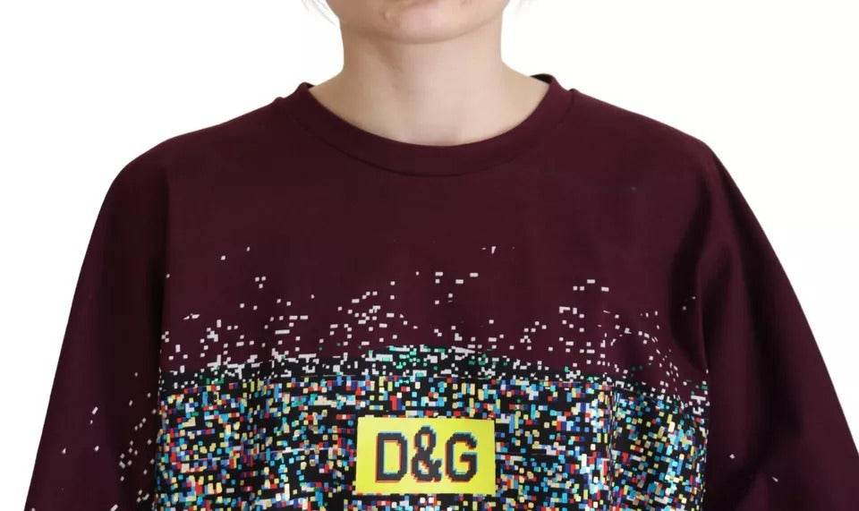 Dolce & Gabbana Bordeaux D&G Print Round Neck Cotton T-shirt - Hilstor