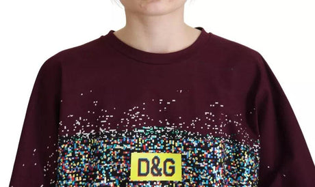 Dolce & Gabbana Bordeaux D&G Print Round Neck Cotton T-shirt - Hilstor