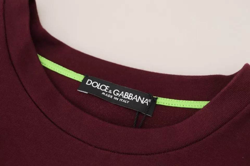 Dolce & Gabbana Bordeaux D&G Print Round Neck Cotton T-shirt - Hilstor