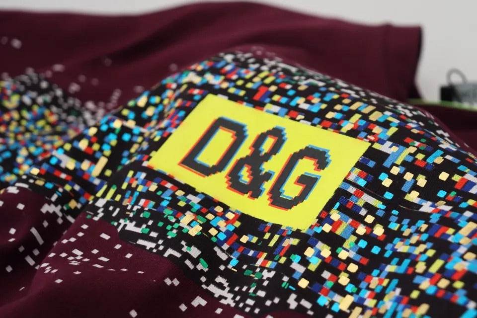 Dolce & Gabbana Bordeaux D&G Print Round Neck Cotton T-shirt - Hilstor