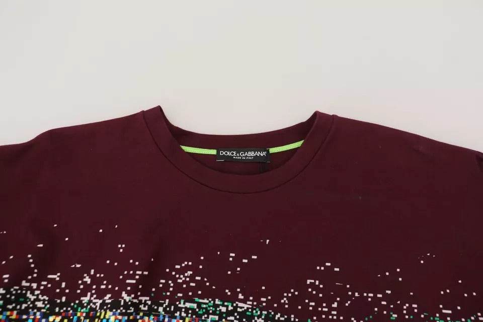 Dolce & Gabbana Bordeaux D&G Print Round Neck Cotton T-shirt - Hilstor