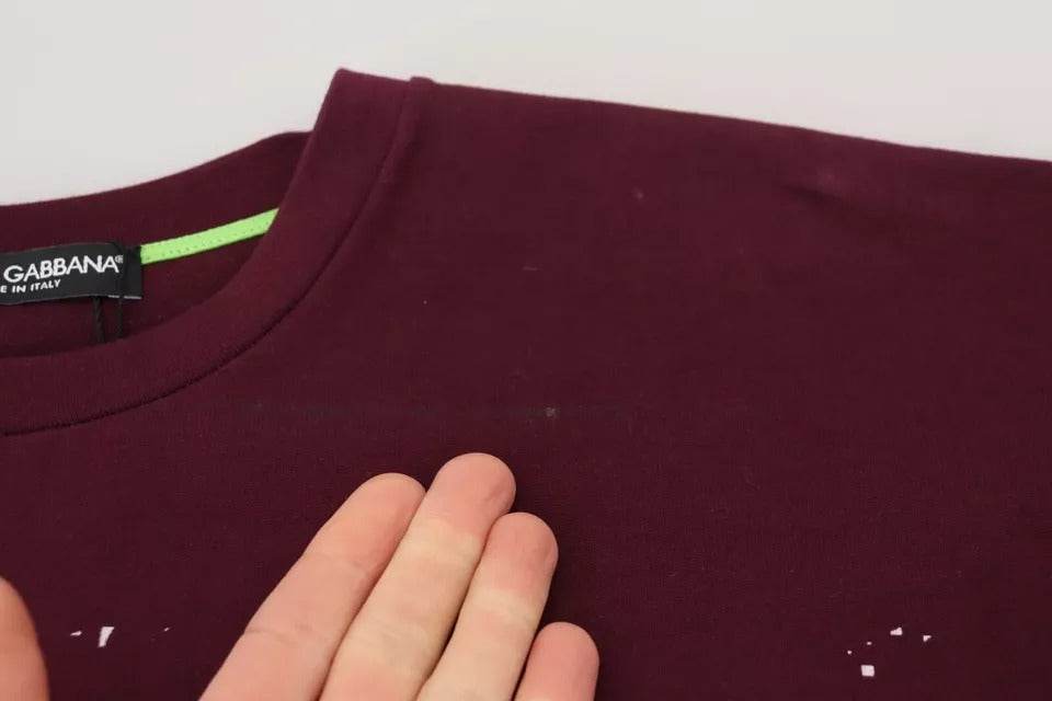 Dolce & Gabbana Bordeaux D&G Print Round Neck Cotton T-shirt - Hilstor