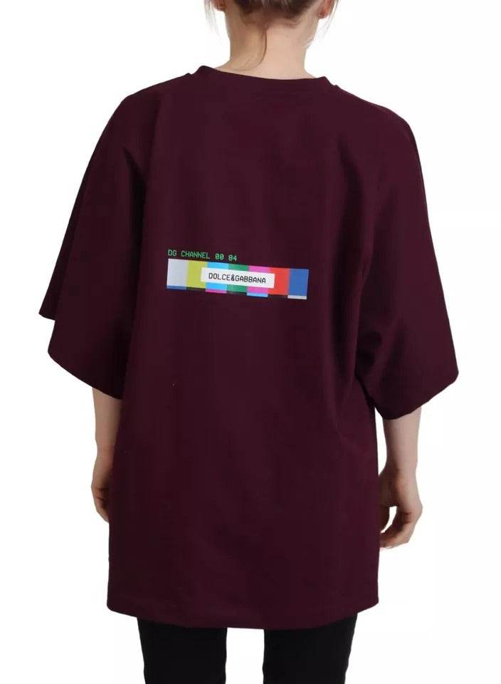 Dolce & Gabbana Bordeaux D&G Print Round Neck Cotton T-shirt - Hilstor