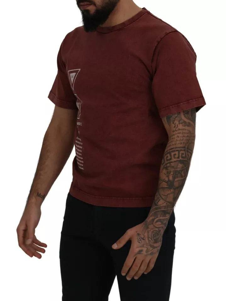 Dolce & Gabbana Maroon Printed Crewneck Tee Cotton T-shirt - Hilstor
