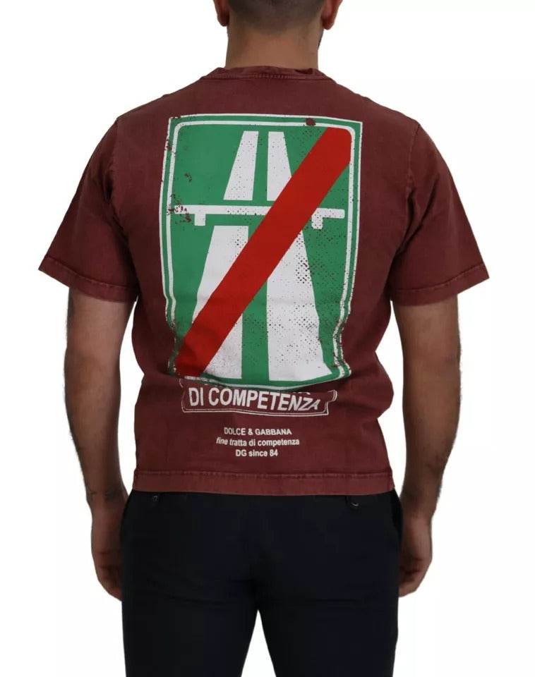 Dolce & Gabbana Maroon Printed Crewneck Tee Cotton T-shirt - Hilstor