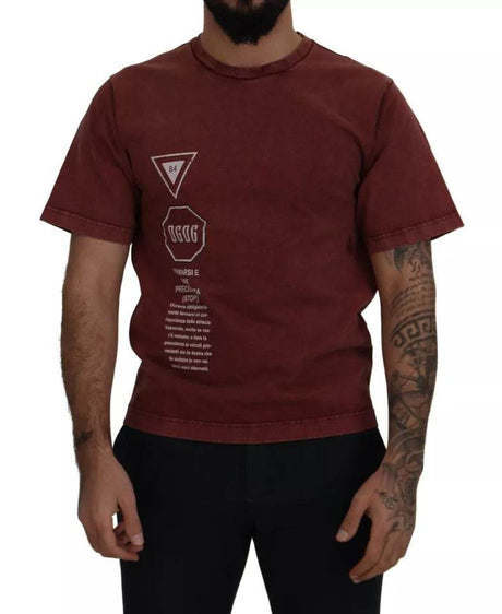 Dolce & Gabbana Maroon Printed Crewneck Tee Cotton T-shirt - Hilstor