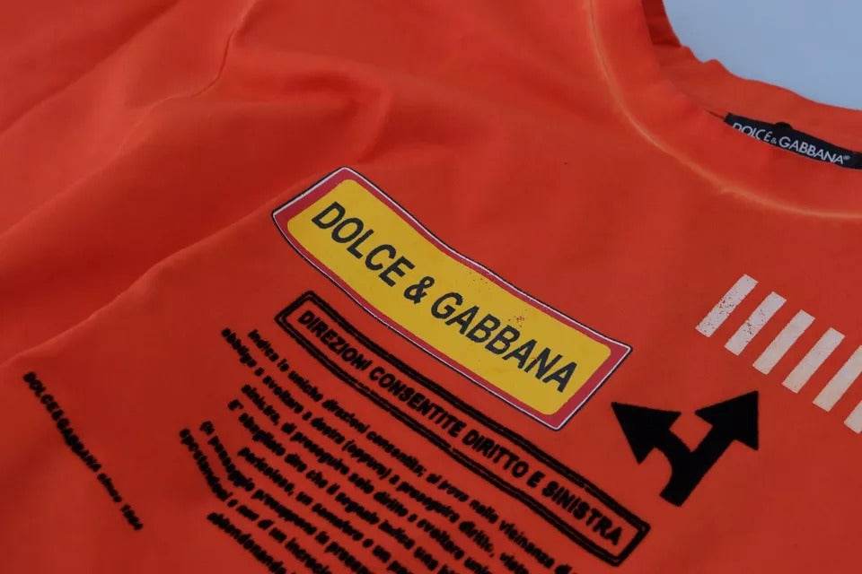 Dolce & Gabbana Orange Logo Print Crewneck Cotton T-shirt - Hilstor