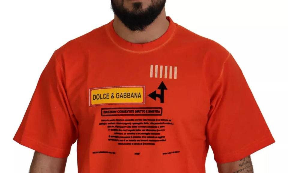 Dolce & Gabbana Orange Logo Print Crewneck Cotton T-shirt - Hilstor