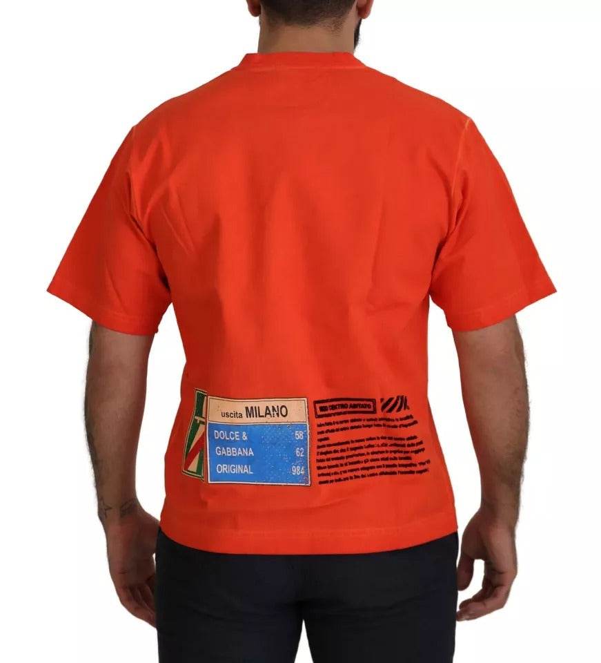 Dolce & Gabbana Orange Logo Print Crewneck Cotton T-shirt - Hilstor