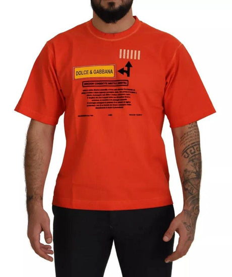 Dolce & Gabbana Orange Logo Print Crewneck Cotton T-shirt - Hilstor