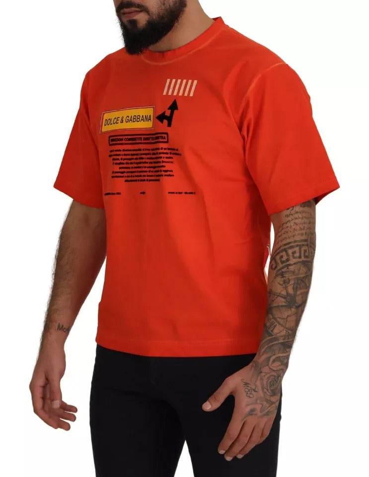 Dolce & Gabbana Orange Logo Print Crewneck Cotton T-shirt - Hilstor