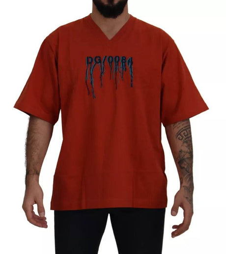 Dolce & Gabbana Red Logo Embroidery Crewneck Cotton T-shirt - Hilstor