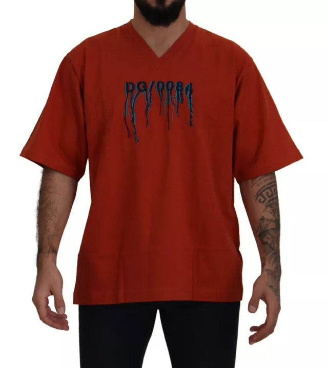 Dolce & Gabbana Red Logo Embroidery Crewneck Cotton T-shirt - Hilstor