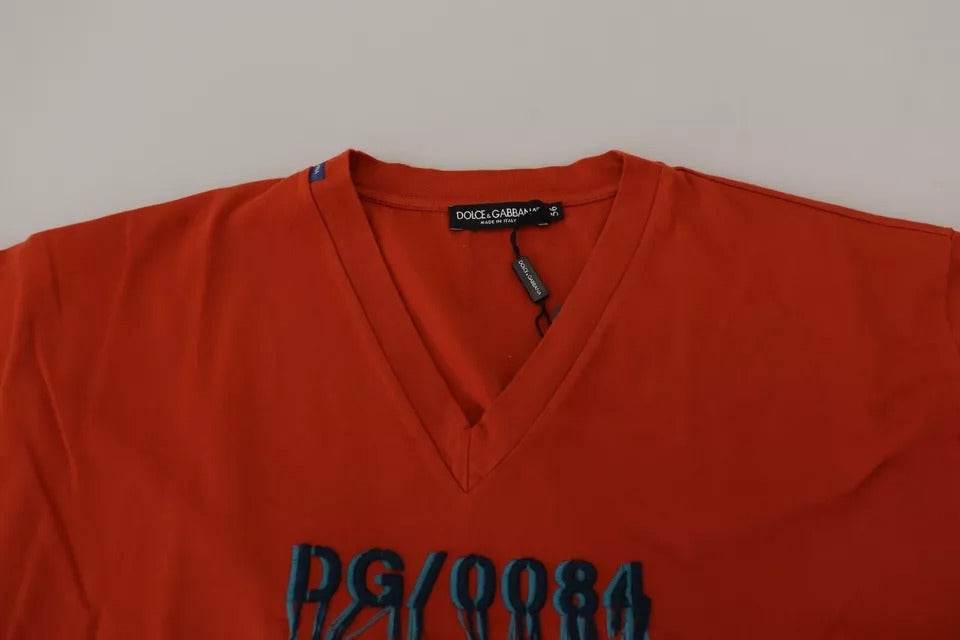 Dolce & Gabbana Red Logo Embroidery Crewneck Cotton T-shirt - Hilstor