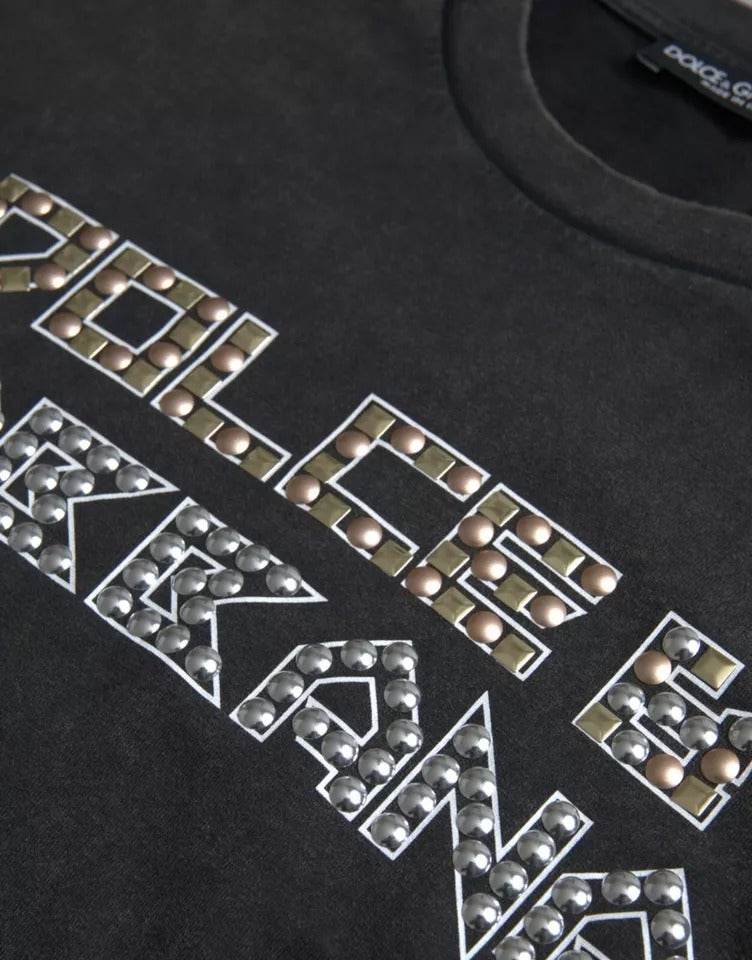 Dolce & Gabbana Gray Logo Embellished Cotton Short Sleeves T-shirt - Hilstor