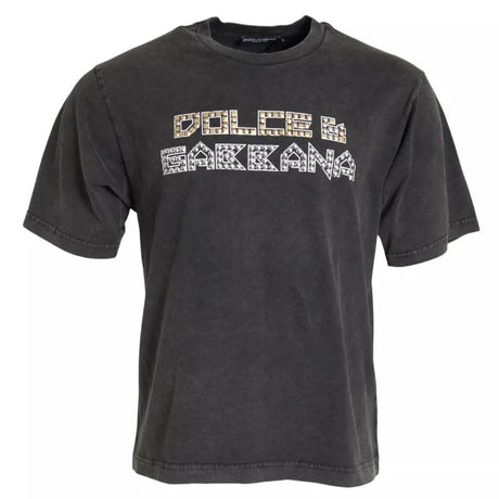 Dolce & Gabbana Gray Logo Embellished Cotton Short Sleeves T-shirt - Hilstor