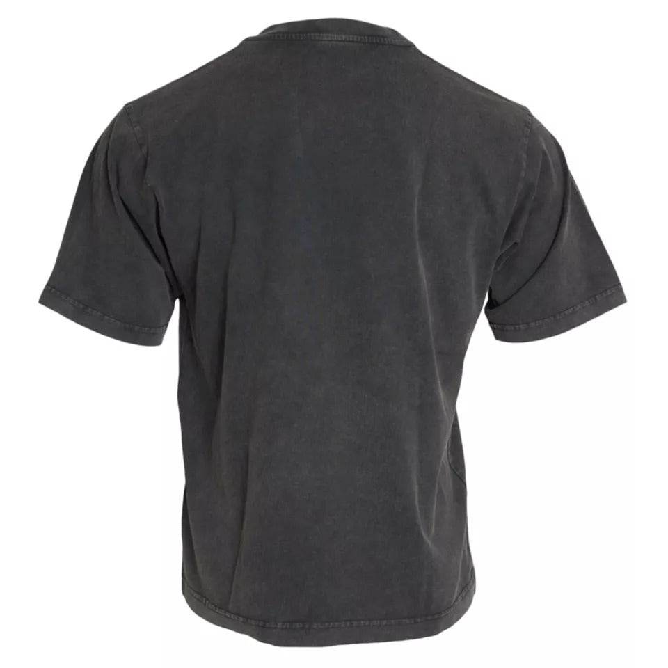 Dolce & Gabbana Gray Logo Embellished Cotton Short Sleeves T-shirt - Hilstor