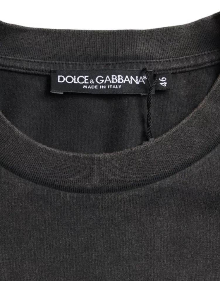 Dolce & Gabbana Gray Logo Embellished Cotton Short Sleeves T-shirt - Hilstor