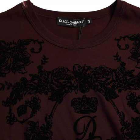 Dolce & Gabbana Maroon DG Crown Floral Crewneck Men T-shirt - Hilstor