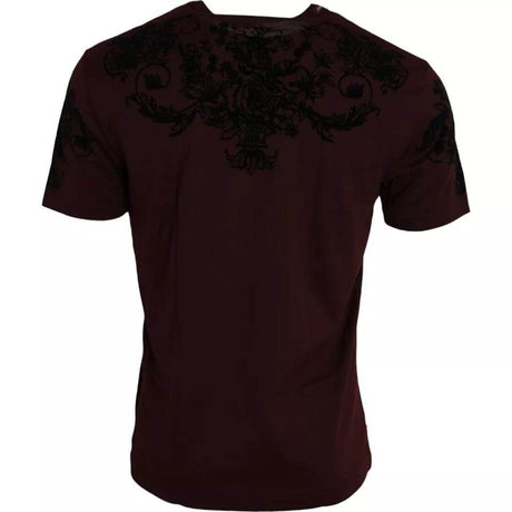 Dolce & Gabbana Maroon DG Crown Floral Crewneck Men T-shirt - Hilstor