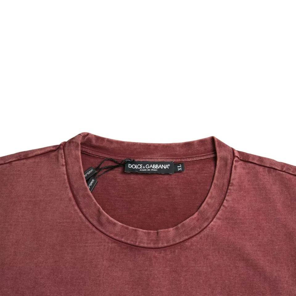 Dolce & Gabbana Maroon Print Round Neck Short Sleeves T-shirt - Hilstor
