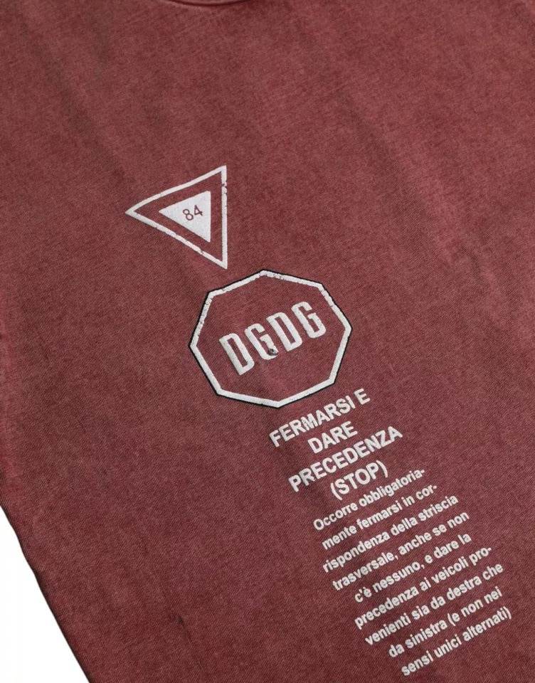 Dolce & Gabbana Maroon Print Round Neck Short Sleeves T-shirt - Hilstor