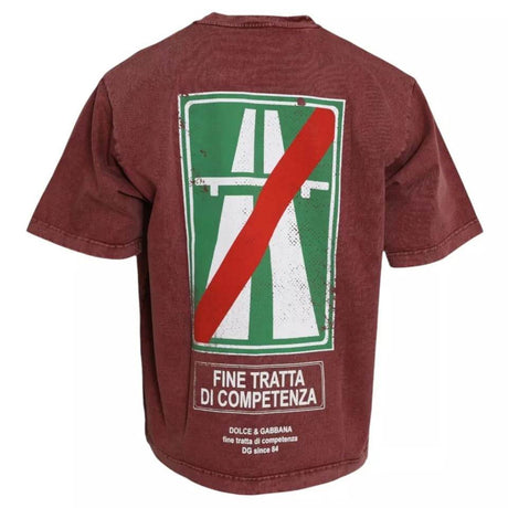 Dolce & Gabbana Maroon Print Round Neck Short Sleeves T-shirt - Hilstor