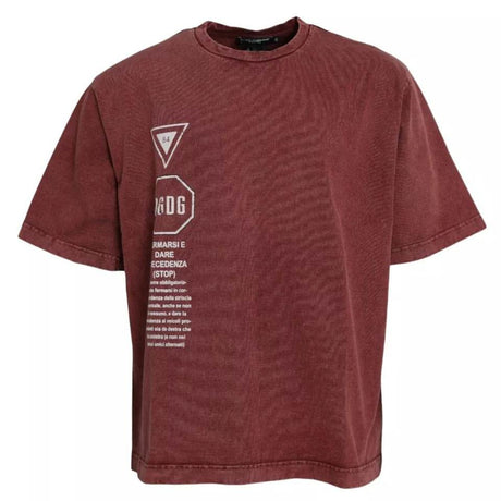 Dolce & Gabbana Maroon Print Round Neck Short Sleeves T-shirt - Hilstor