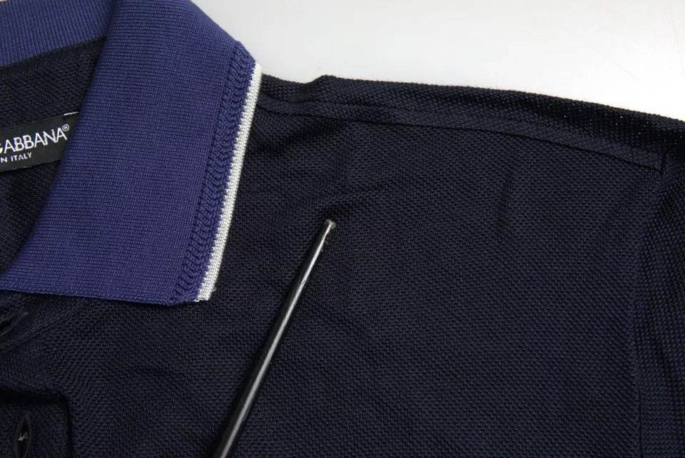 Dolce & Gabbana Navy Blue Collared Short Sleeve Polo T-shirt - Hilstor