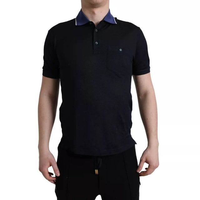 Dolce & Gabbana Navy Blue Collared Short Sleeve Polo T-shirt - Hilstor