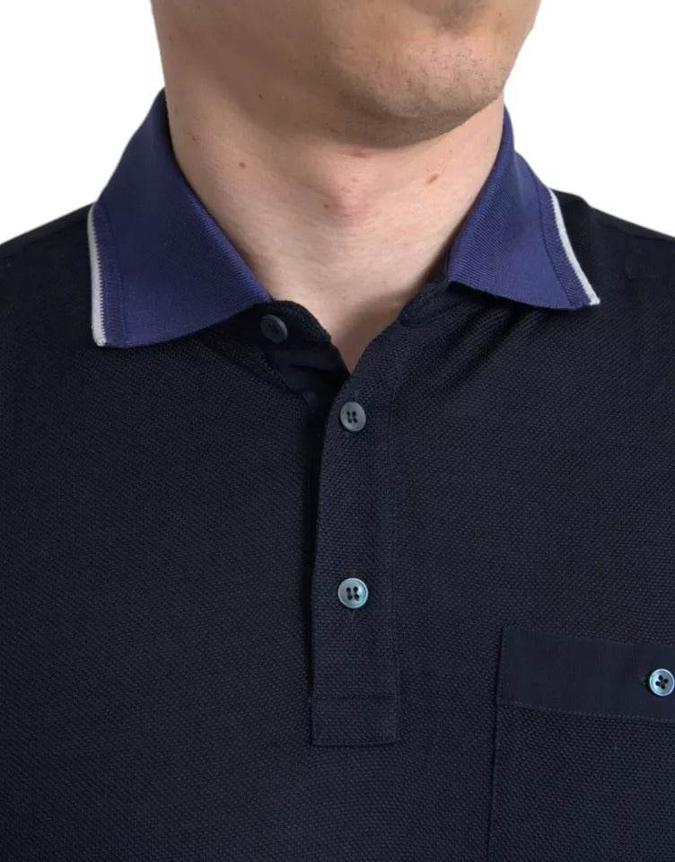 Dolce & Gabbana Navy Blue Collared Short Sleeve Polo T-shirt - Hilstor