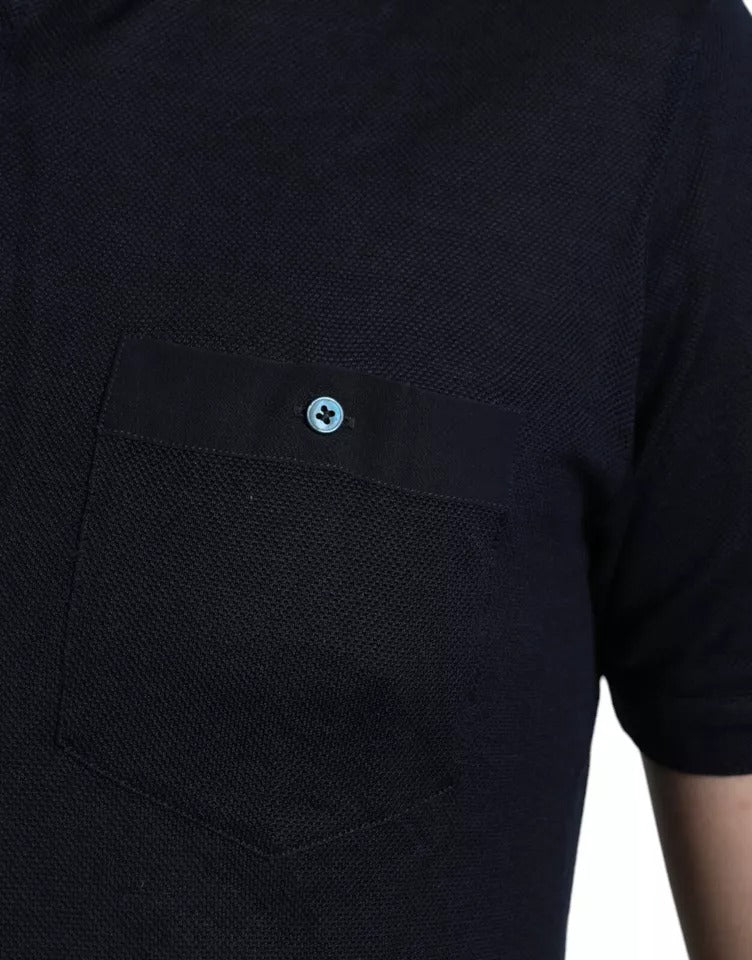 Dolce & Gabbana Polo Navy Blue Collared Silk Men T-shirt