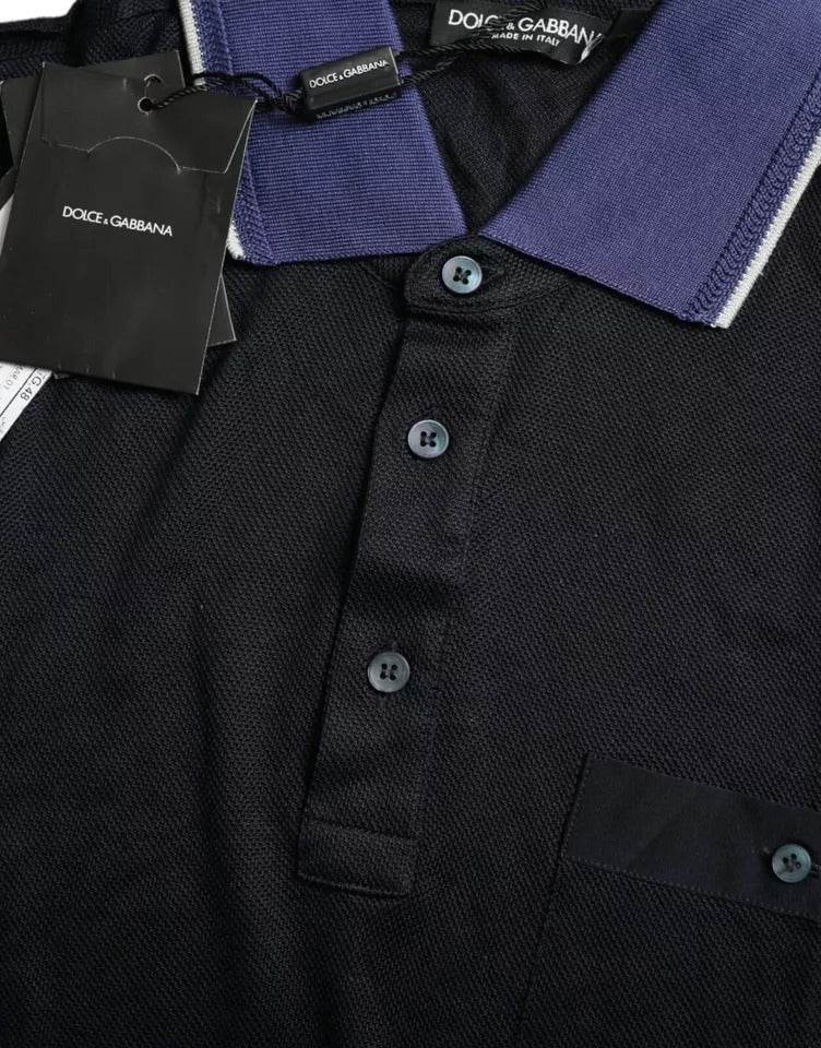 Dolce & Gabbana Navy Blue Collared Short Sleeve Polo T-shirt - Hilstor