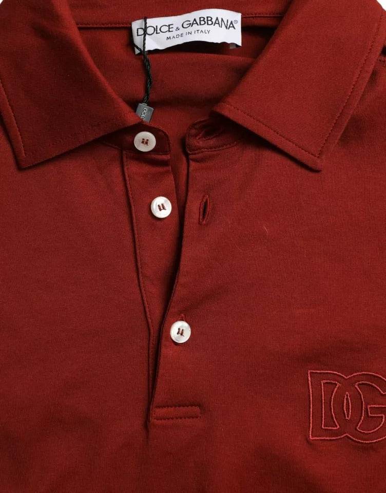 Dolce & Gabbana Red Logo Collared Short Sleeve Men T-shirt - Hilstor