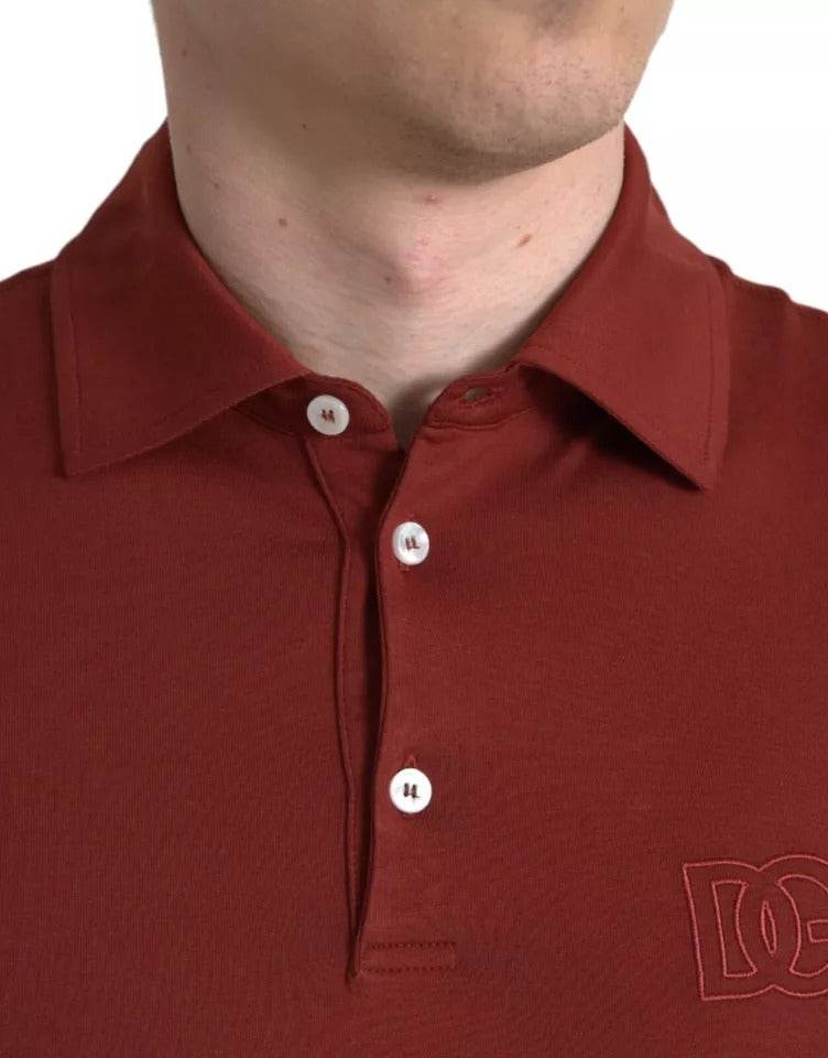 Dolce & Gabbana Red Logo Collared Short Sleeve Men T-shirt - Hilstor