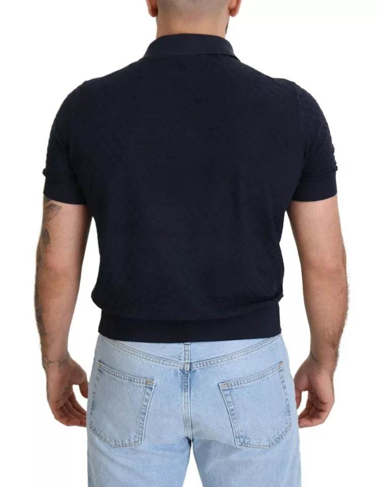 Dolce & Gabbana Dark Blue Collared Polo Casual Silk T-shirt - Hilstor