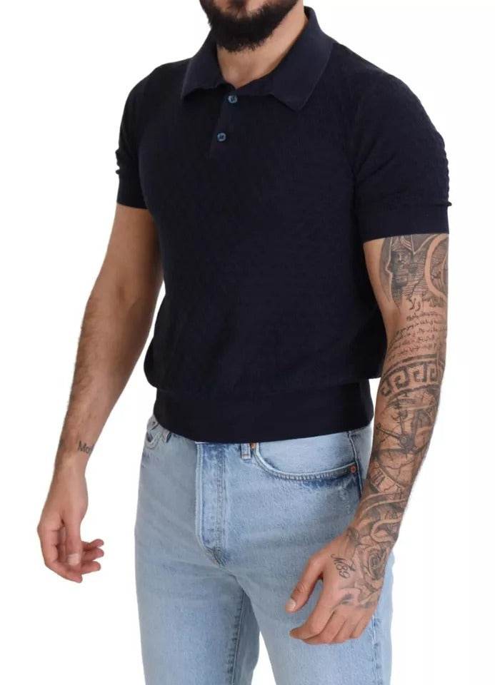 Dolce & Gabbana Dark Blue Collared Polo Casual Silk T-shirt - Hilstor