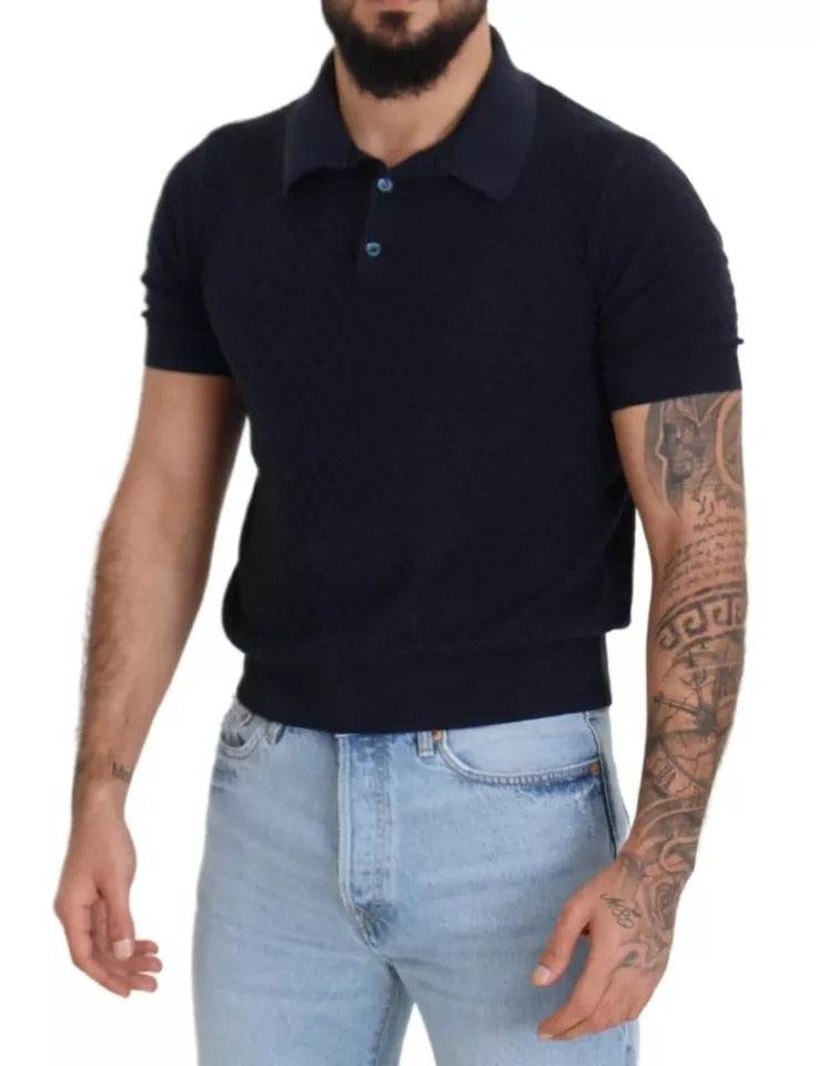 Dolce & Gabbana Dark Blue Collared Polo Casual Silk T-shirt - Hilstor