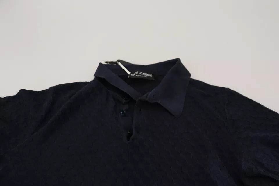 Dolce & Gabbana Dark Blue Collared Polo Casual Silk T-shirt - Hilstor