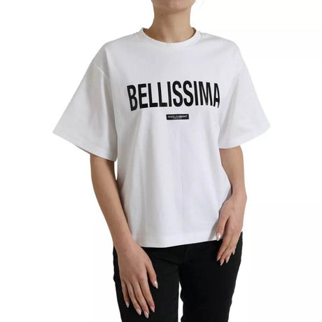 Dolce & Gabbana White Bellissima Cotton Crew Neck T-shirt - Hilstor