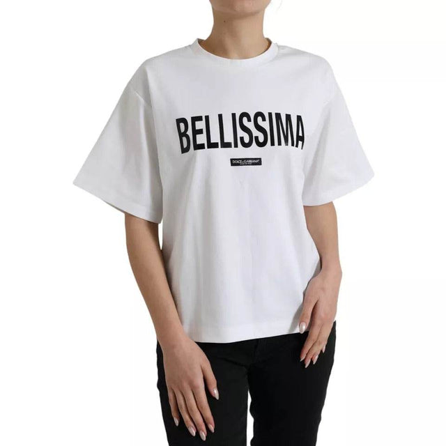 Dolce & Gabbana White Bellissima Cotton Crew Neck T-shirt - Hilstor