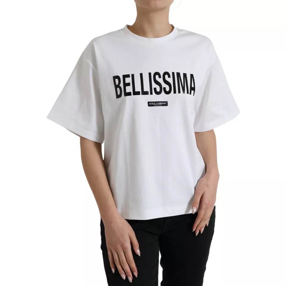 Dolce & Gabbana White Bellissima Cotton Crew Neck T-shirt - Hilstor