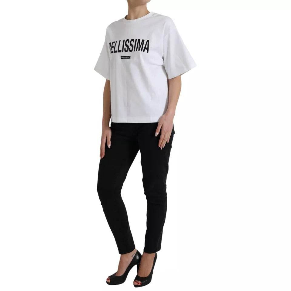 Dolce & Gabbana White Bellissima Cotton Crew Neck T-shirt - Hilstor