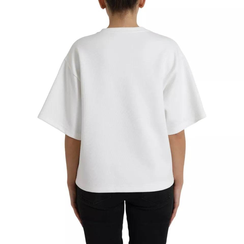 Dolce & Gabbana White Cotton Black HOT Crystal Top T-shirt - Hilstor