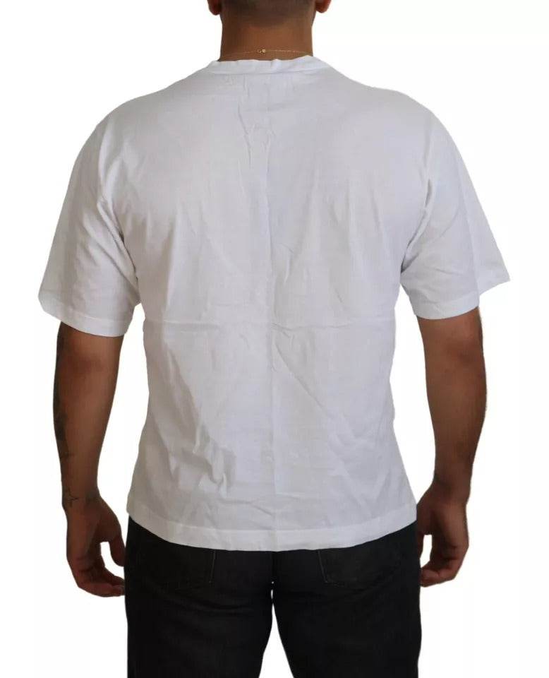Dolce & Gabbana White Cotton DG Appliqué Men Casual T-shirt - Hilstor