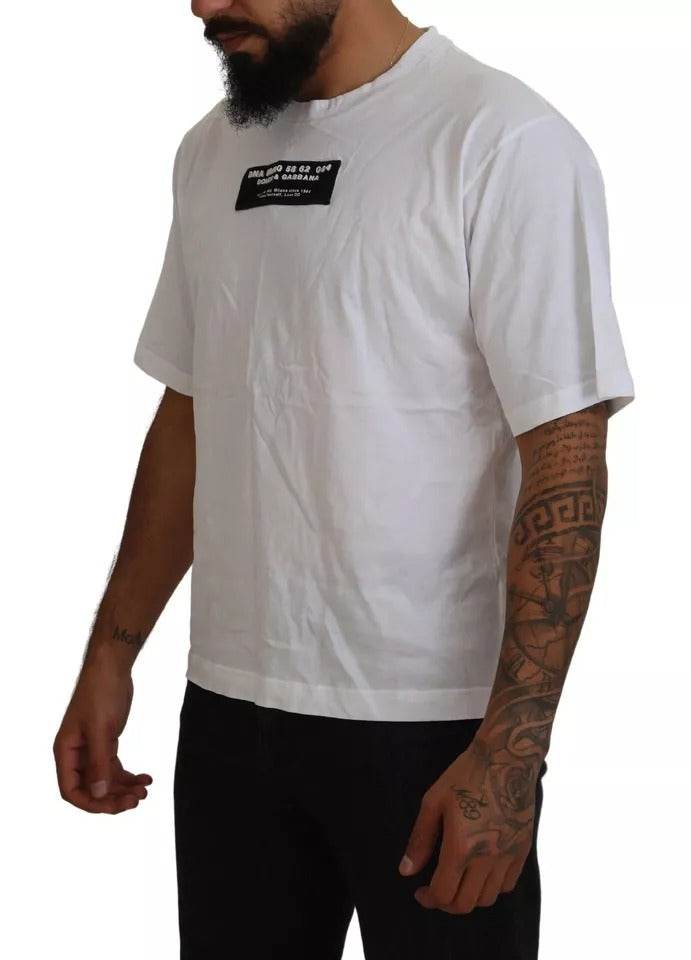 Dolce & Gabbana White Cotton DG Appliqué Men Casual T-shirt - Hilstor