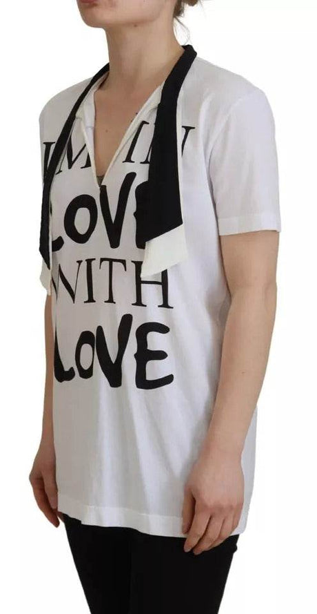 Dolce & Gabbana White Cotton Printed Ascot Collared T-shirt - Hilstor