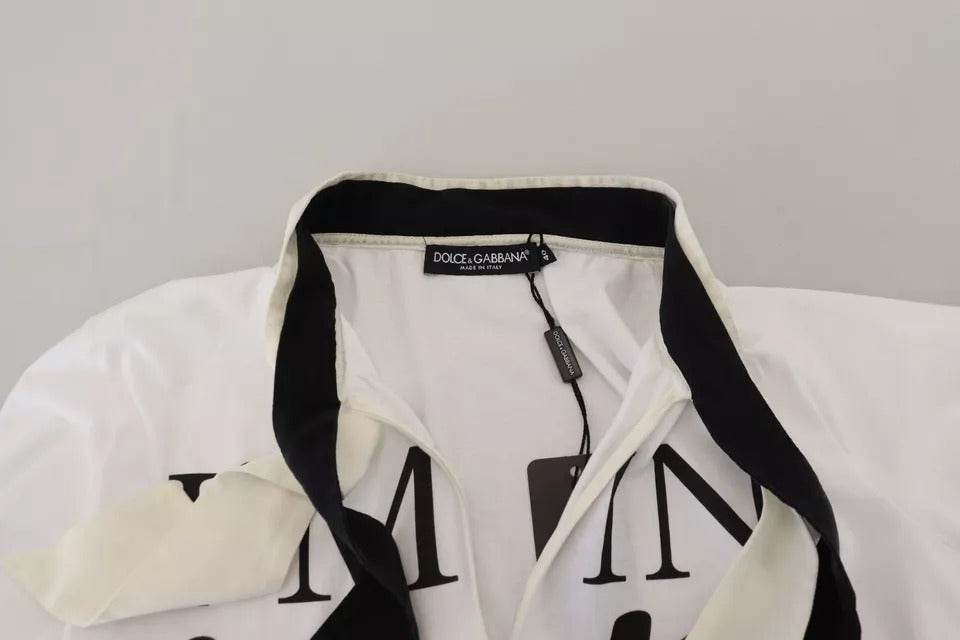 Dolce & Gabbana White Cotton Printed Ascot Collared T-shirt - Hilstor